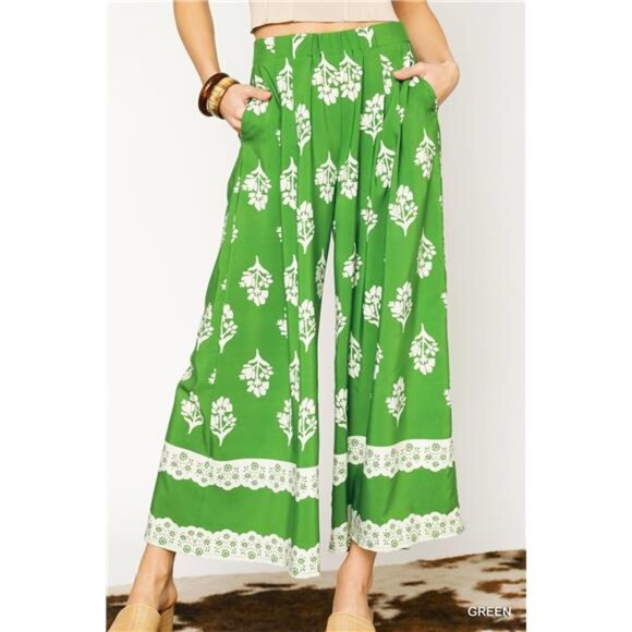 Umgee Pants - Umgee Floral Pleated‎ Wide-Leg Pants